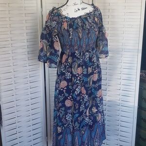 Flaying Tomato floral smoked chest and shoulder bell sleeves dress size L